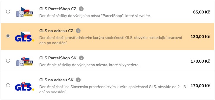 Ceník dopravy a platby eshopu E-lukostrelba.cz